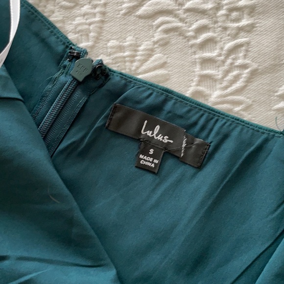 NWOT Lulus Quite Likely Dark Teal Satin Asymmetrical Midi Dress Small - Picture 11 of 14